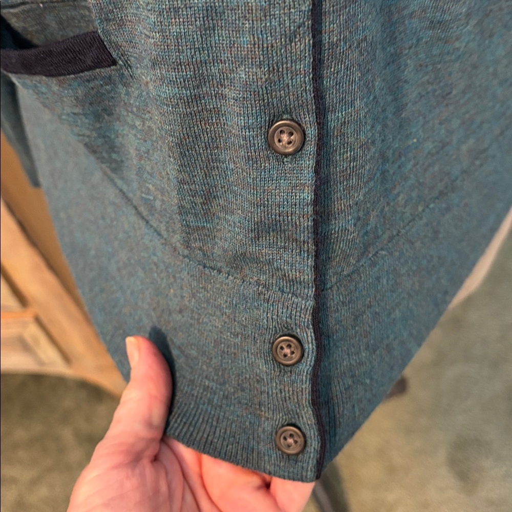 Lands' End Dark Teal Heather Merino Spun Wool Cardigan Sweater - Picture 4 of 12